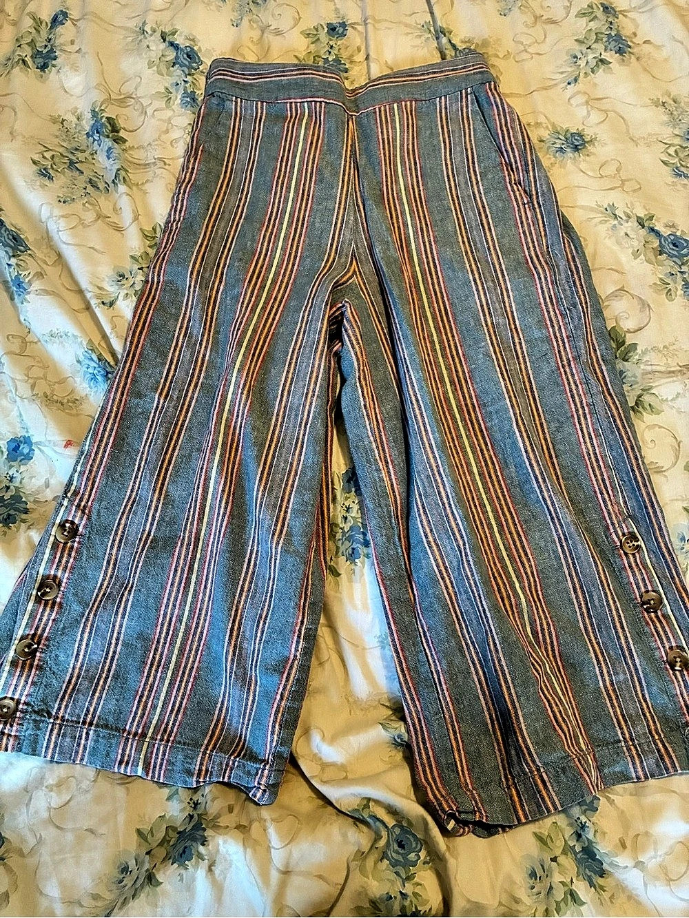 Madewell Huston Linen Pull-On Crop Pants in Stripe Striped Wide Leg Pants
